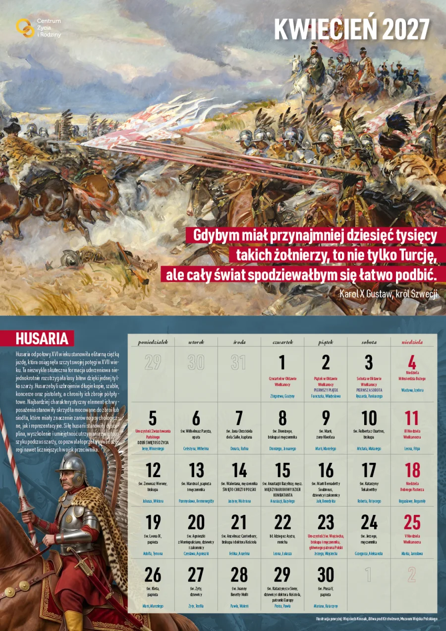 Karta kalendarza — kwiecień 2027