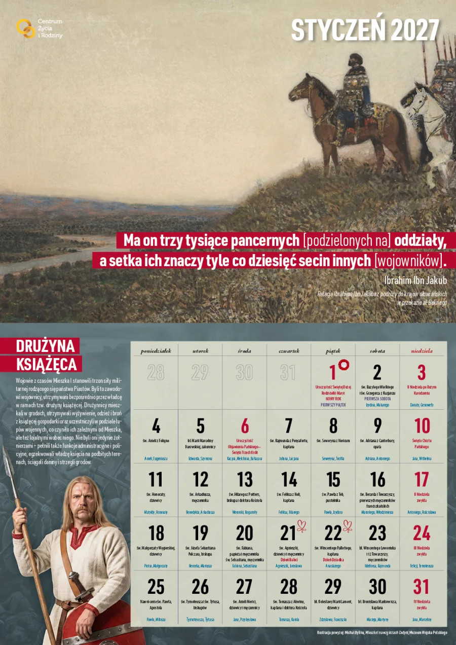Karta kalendarza — styczeń 2027
