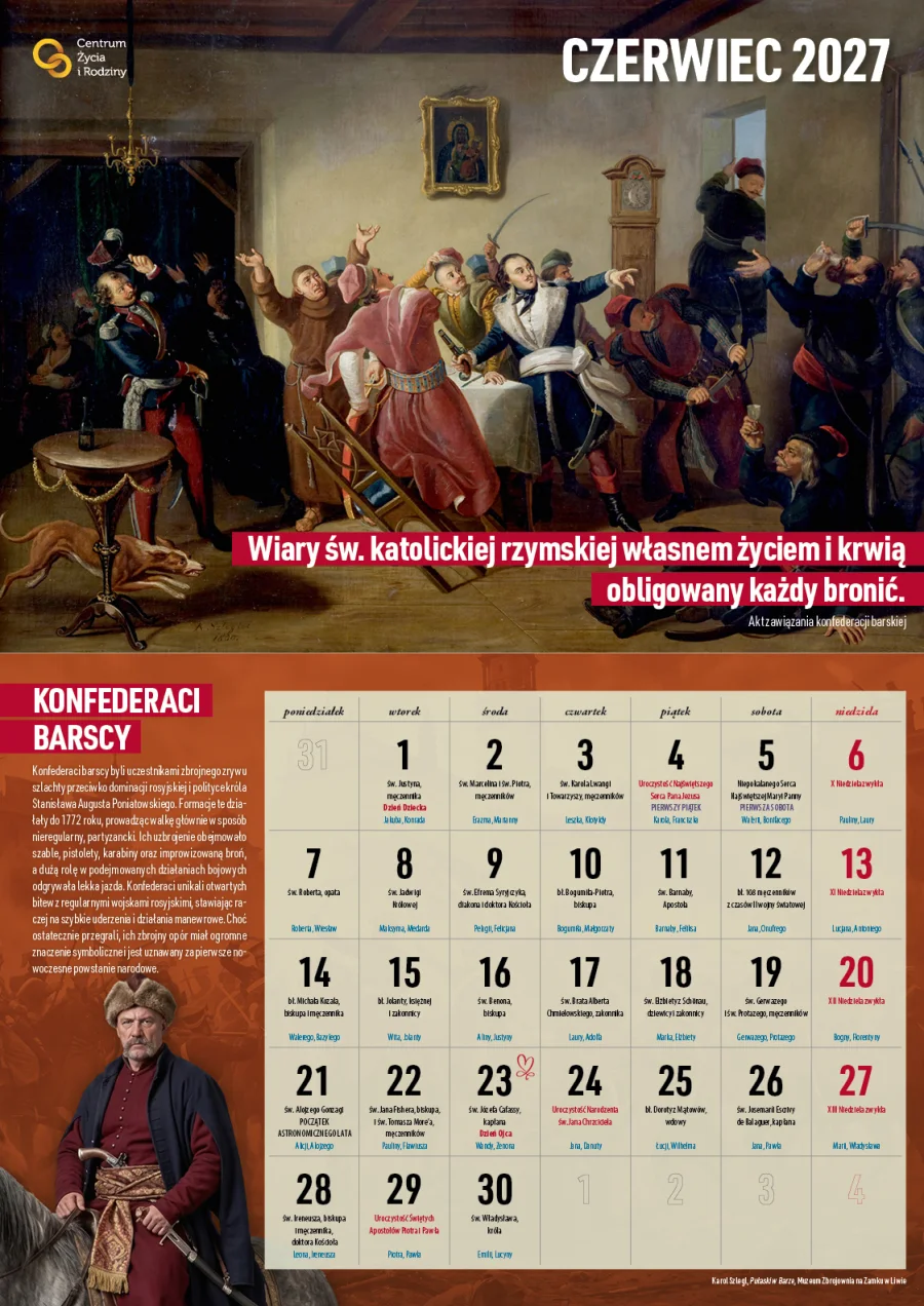 Karta kalendarza — czerwiec 2027